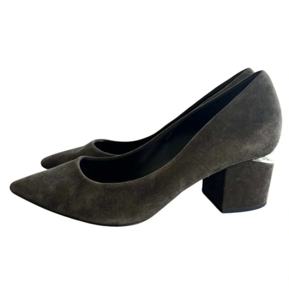 Alexander Wang Simona Dark Green Suede Pumps Split Block Heel Size 37